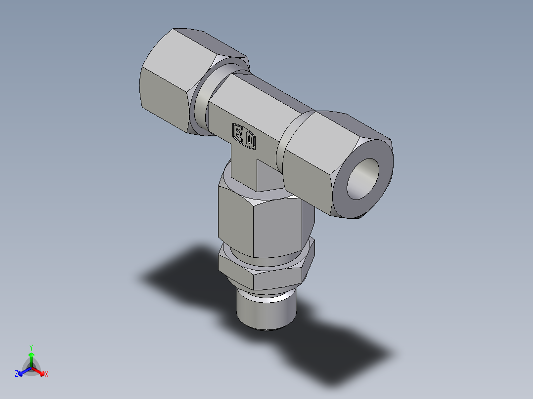 卡套式工业通用硬管接头EO_Assembled_adjustable_standpipe_branch_tee_EVT10LR71正等轴测图