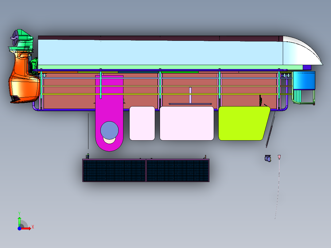 钓鱼爱好者的水上船屋前视图