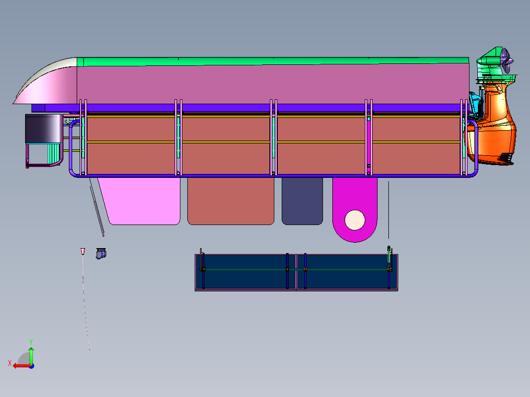 钓鱼爱好者的水上船屋后视图