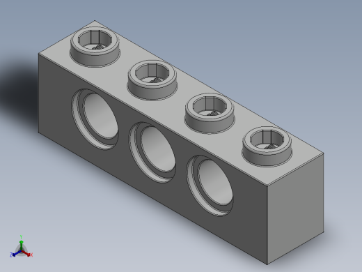 乐高机械组积木（横梁）-370101 White Technic Brick 1 x 4 with Holes正等轴测缩略图