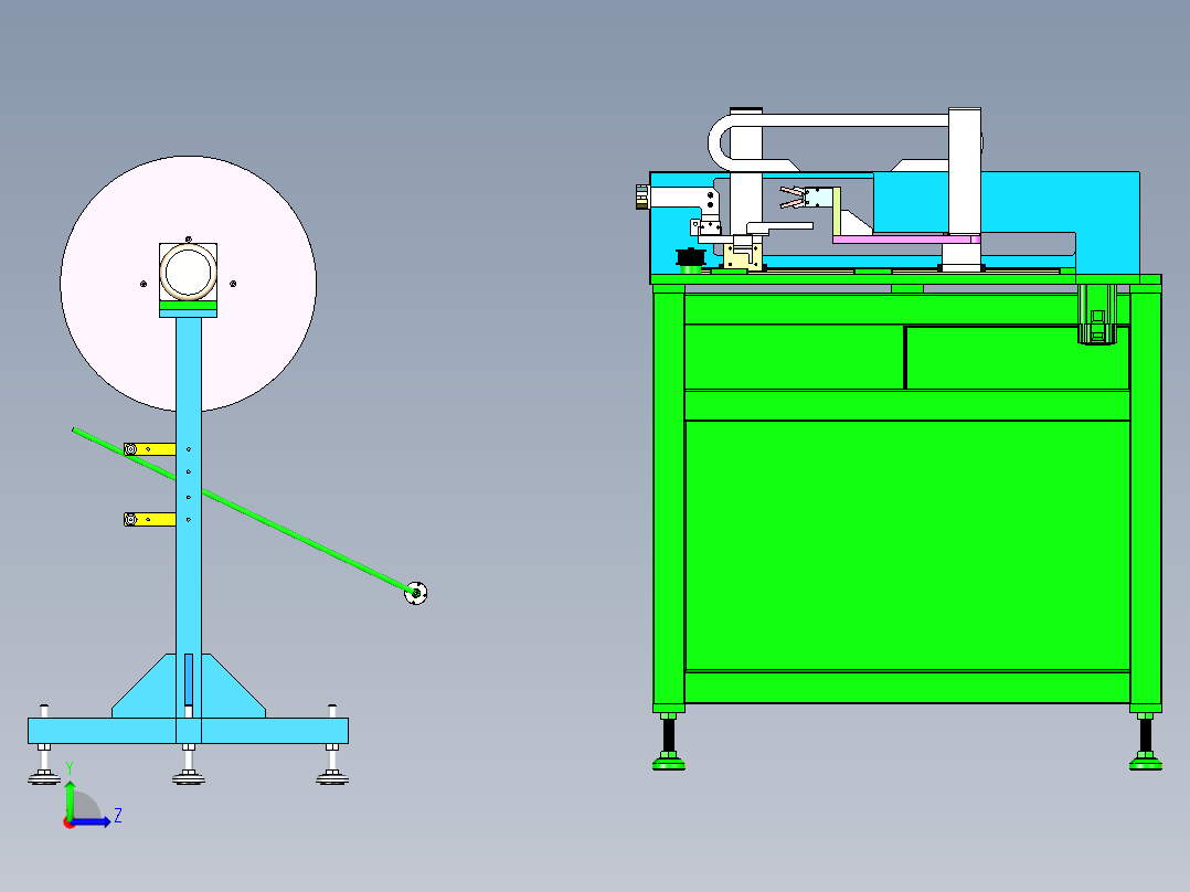 放料架与直线送机配合使用3D模型左视图