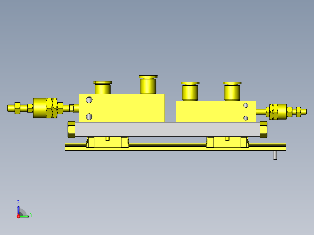 气动气缸直列2段冲程机构右视图