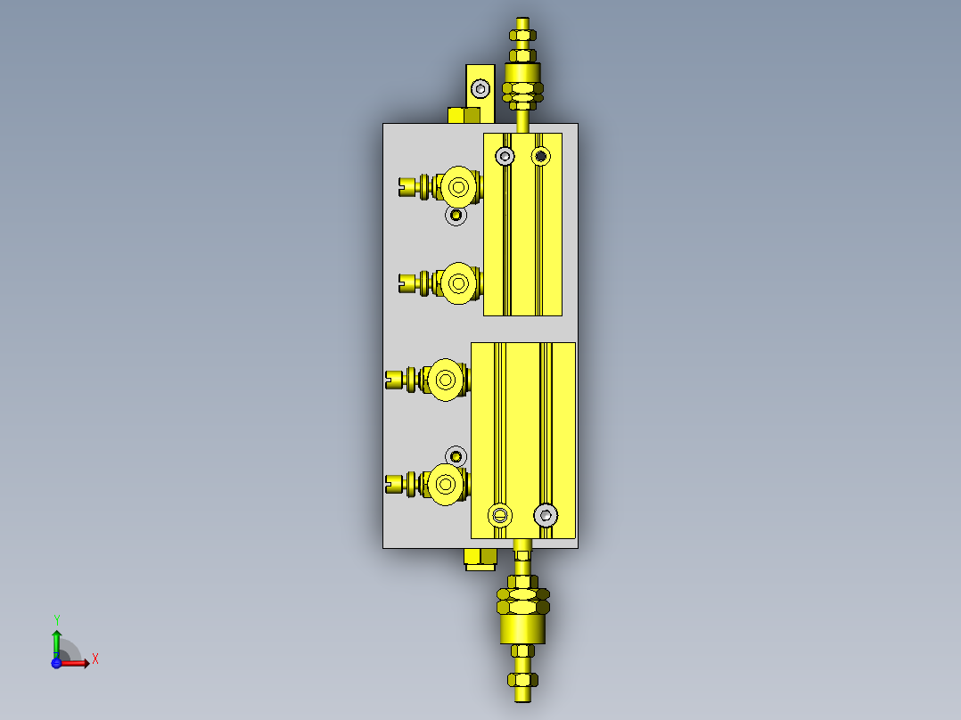 气动气缸直列2段冲程机构俯视图