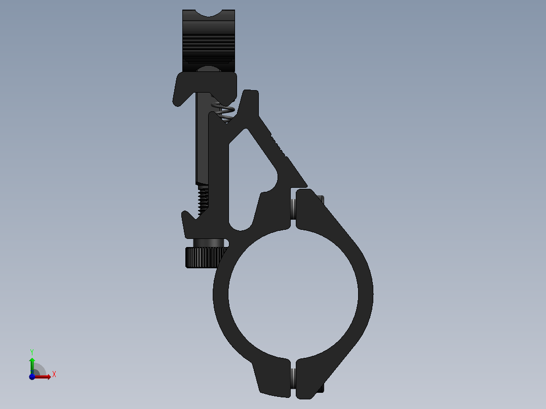 导轨上的快速安装1英寸战术手电筒支架前视图