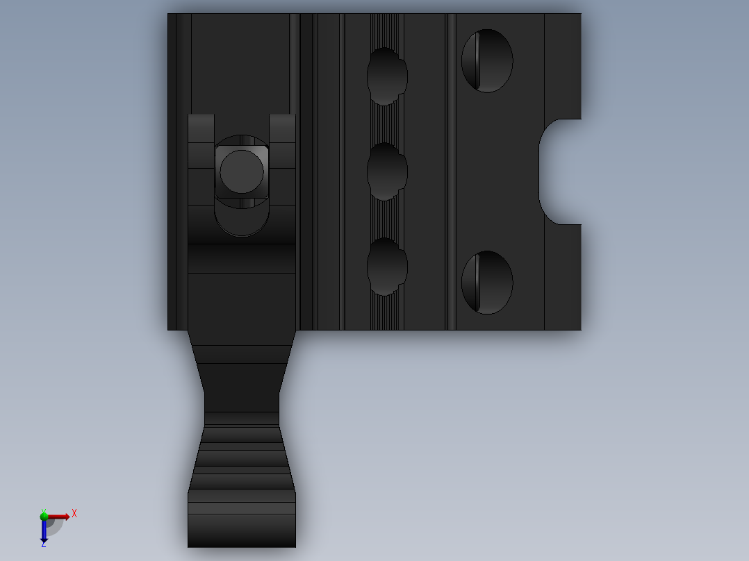导轨上的快速安装1英寸战术手电筒支架俯视图