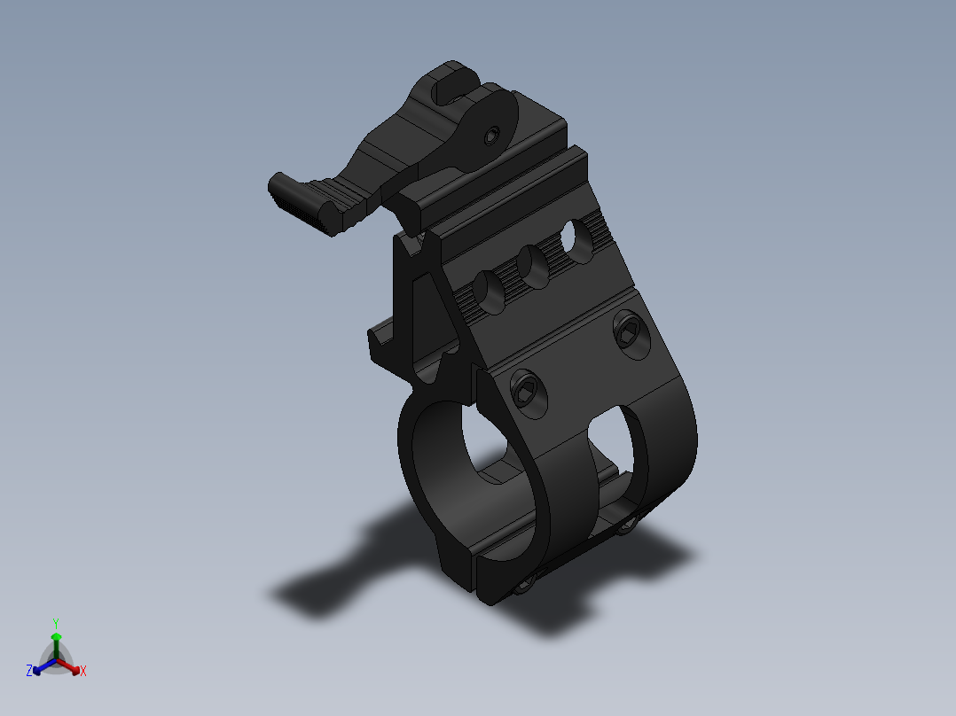 导轨上的快速安装1英寸战术手电筒支架正等轴测图