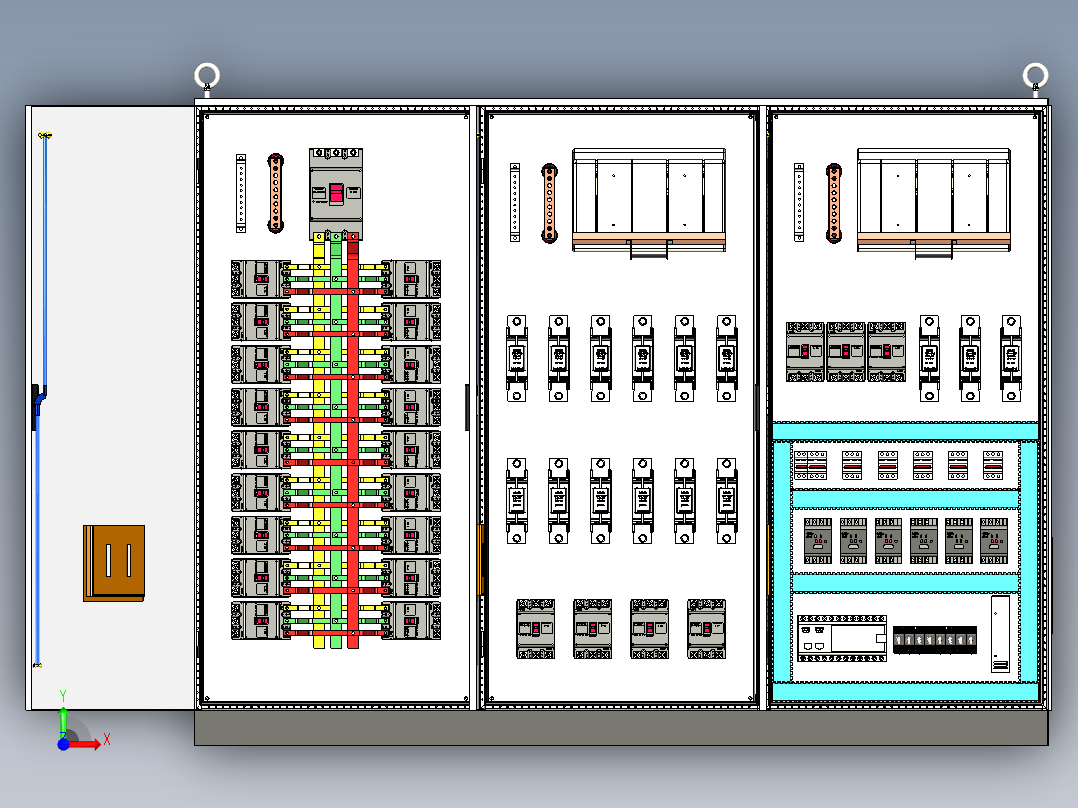 三柜组装630A刀开关电源plc接触器控制柜前视图