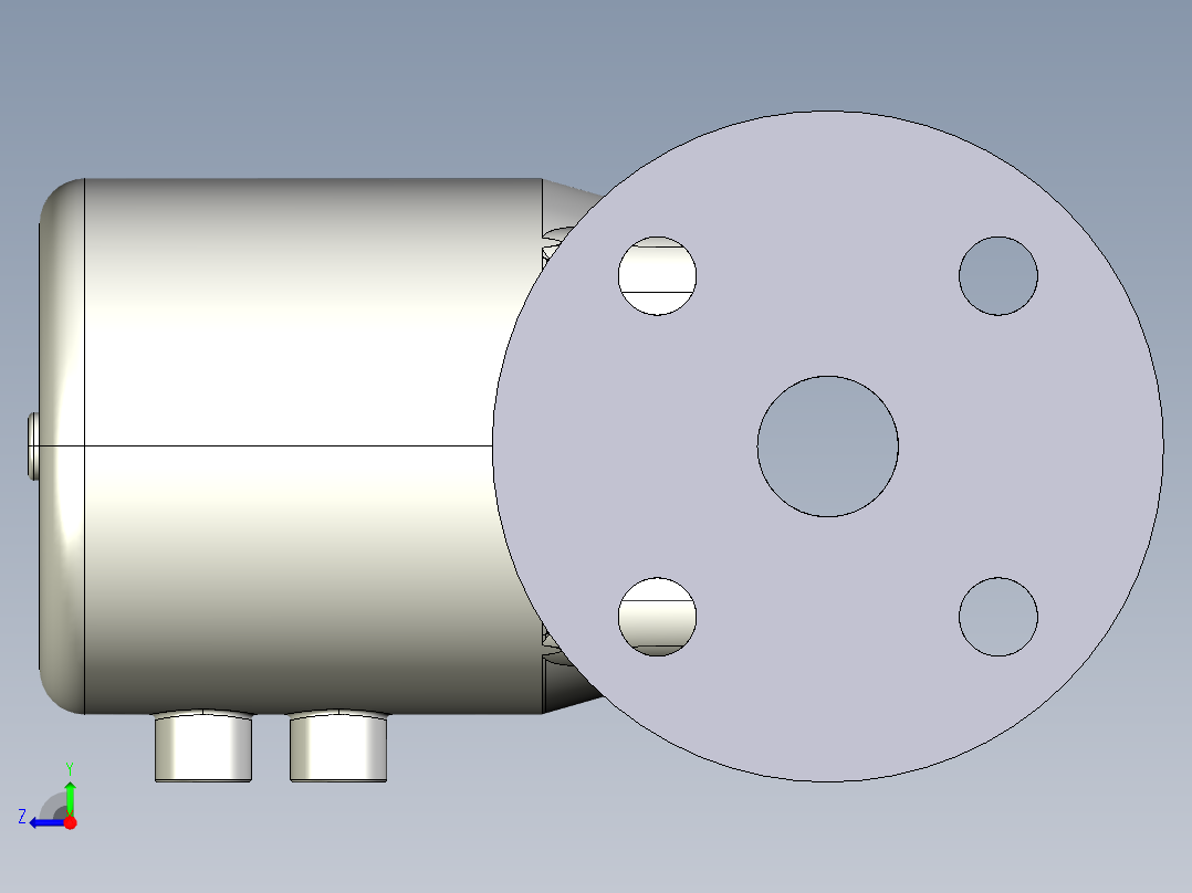 17DKPOVCP NO 气动隔膜阀常开固定法兰钻孔PN10 16。面对面根据EN 558-1 PVC-U右视图