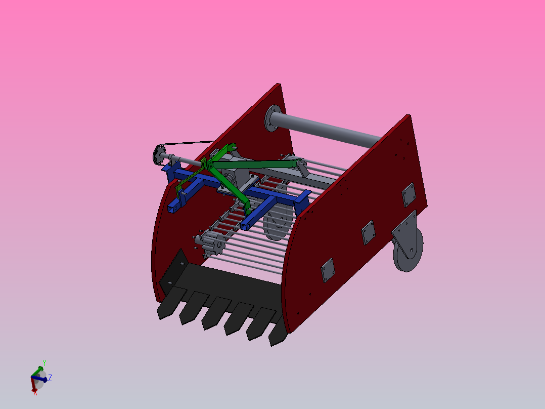 3D-SW三维渲染彩图-土豆收获机马铃薯收获机设计ID960788-红薯收获机挖掘机 主视图