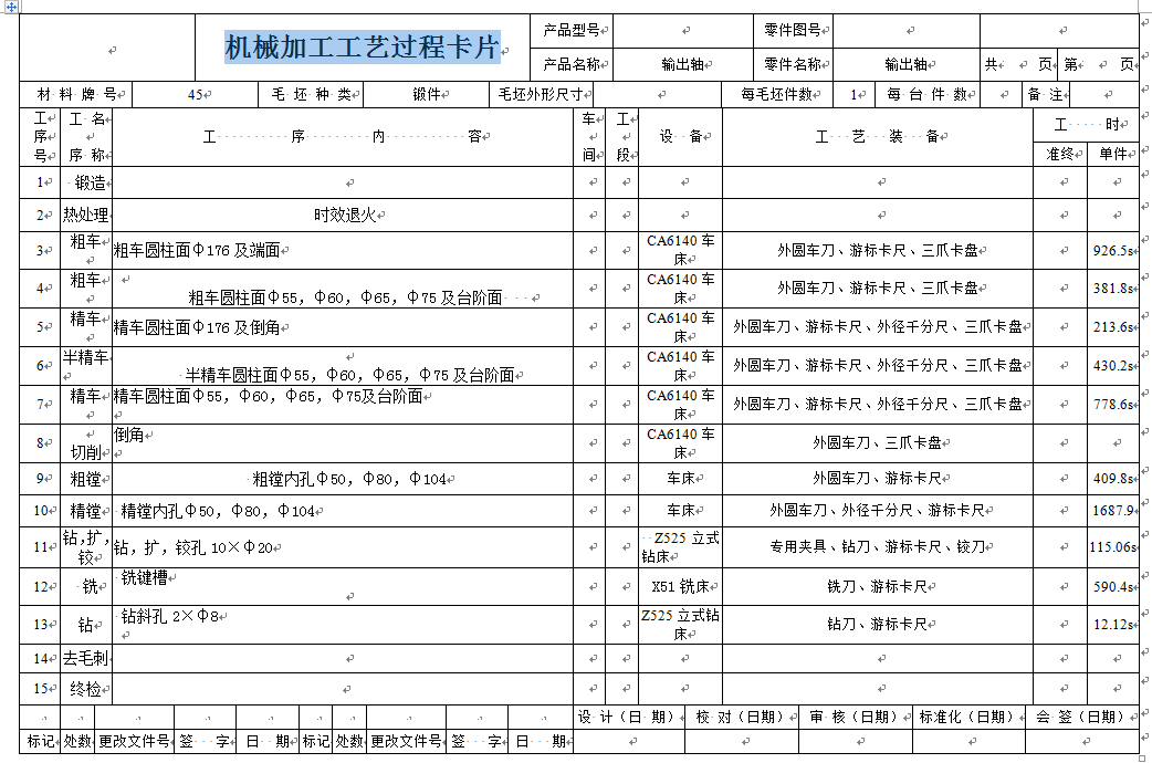 0057-输出轴机械加工工艺规程及10×φ20孔夹具设计