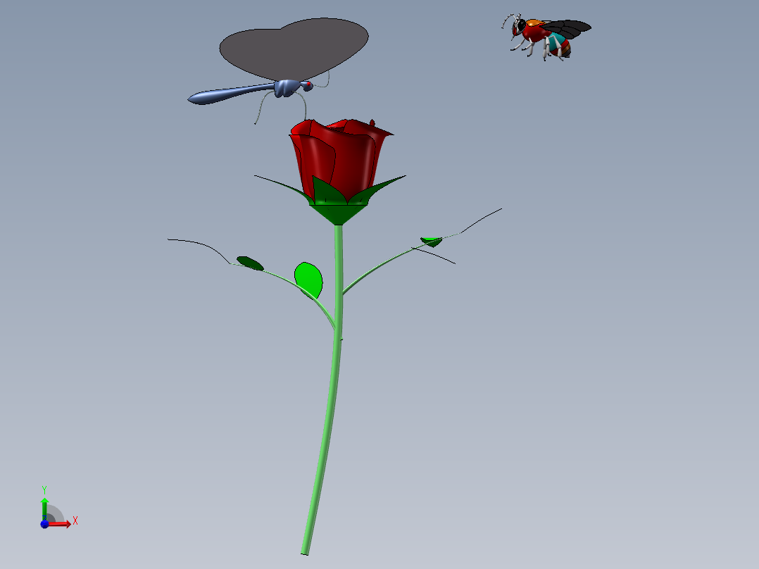 包含蝴蝶、蜜蜂、玫瑰花前视图