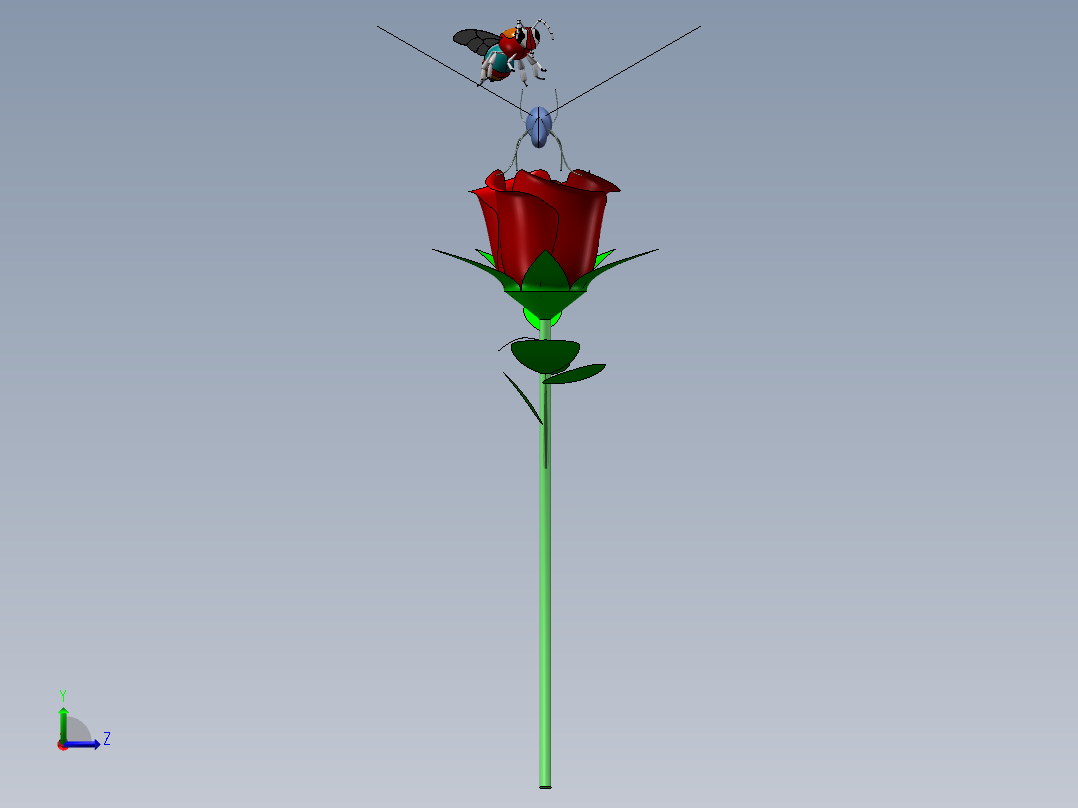 包含蝴蝶、蜜蜂、玫瑰花左视图