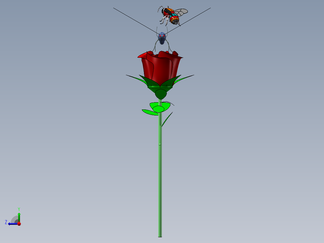 包含蝴蝶、蜜蜂、玫瑰花右视图