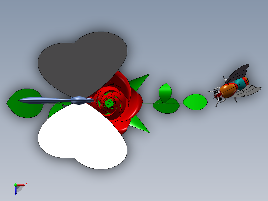 包含蝴蝶、蜜蜂、玫瑰花俯视图