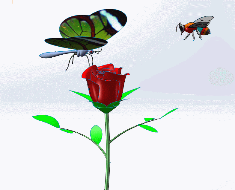 包含蝴蝶、蜜蜂、玫瑰花