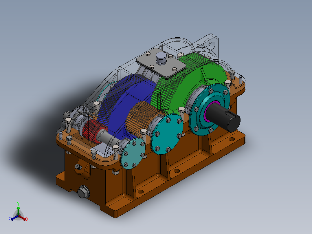 hop giam二级直齿斜齿变速箱3D图纸 Solidworks设计