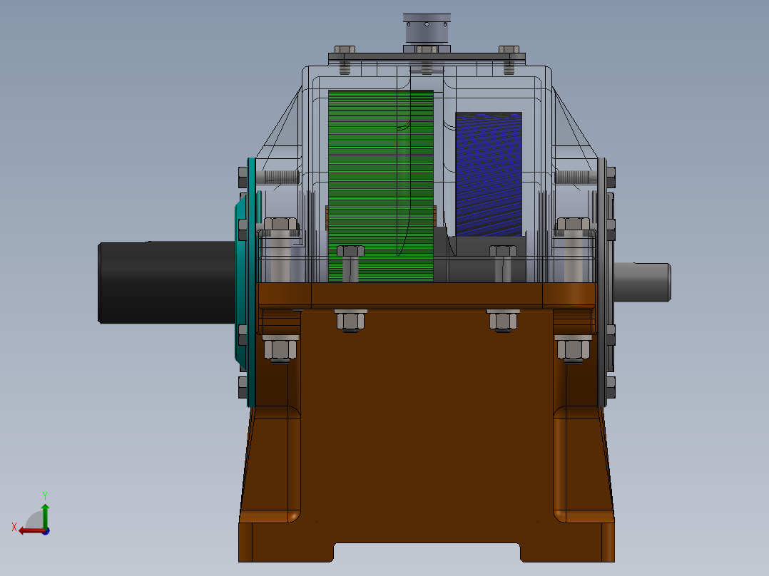 hop giam二级直齿斜齿变速箱3D图纸 Solidworks设计后视图