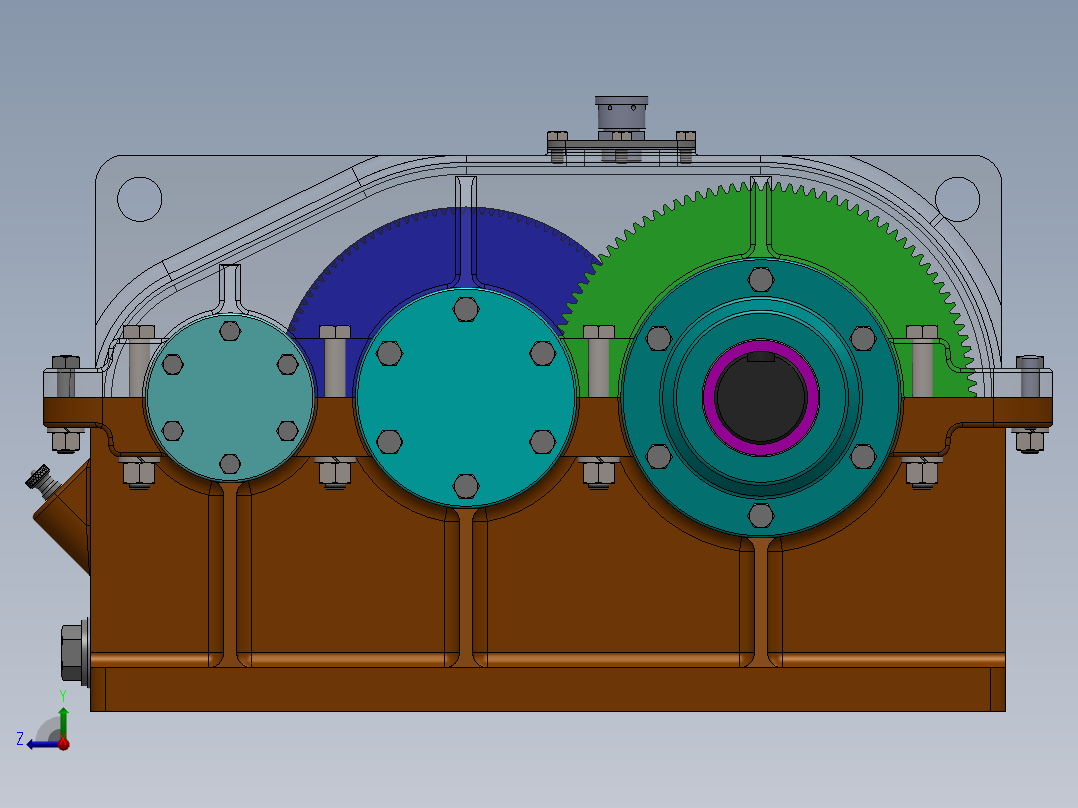 hop giam二级直齿斜齿变速箱3D图纸 Solidworks设计右视图