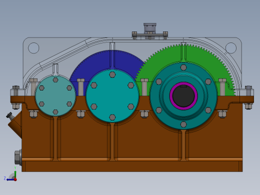 hop giam二级直齿斜齿变速箱3D图纸 Solidworks设计右视缩略图