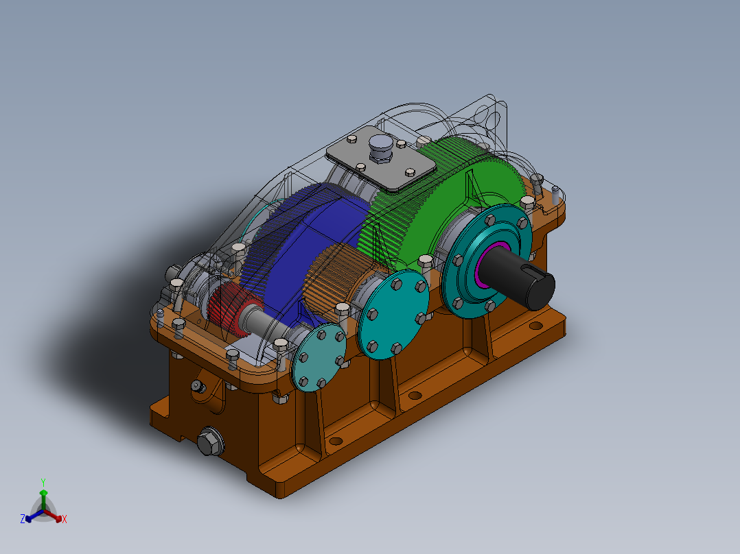 hop giam二级直齿斜齿变速箱3D图纸 Solidworks设计正等轴测图