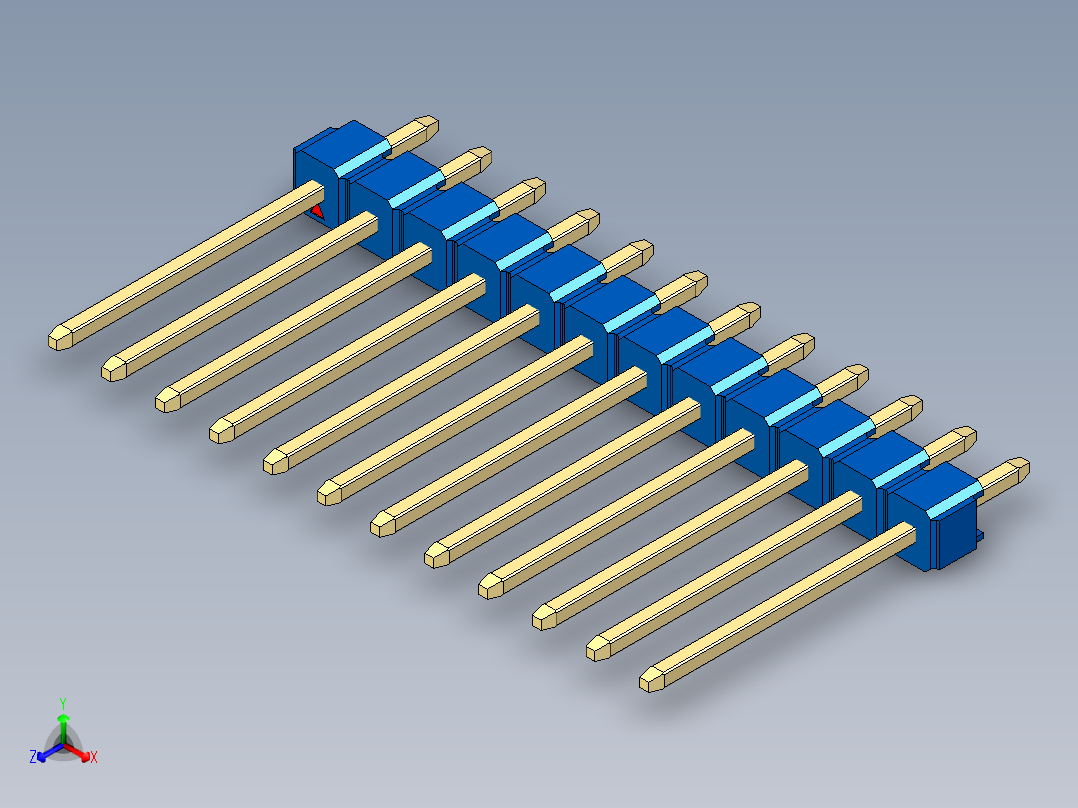 彩色公头100mil（2.54mm）系列-DS1021_blue_1x12p_100mil_Type5_rev1.0主视图
