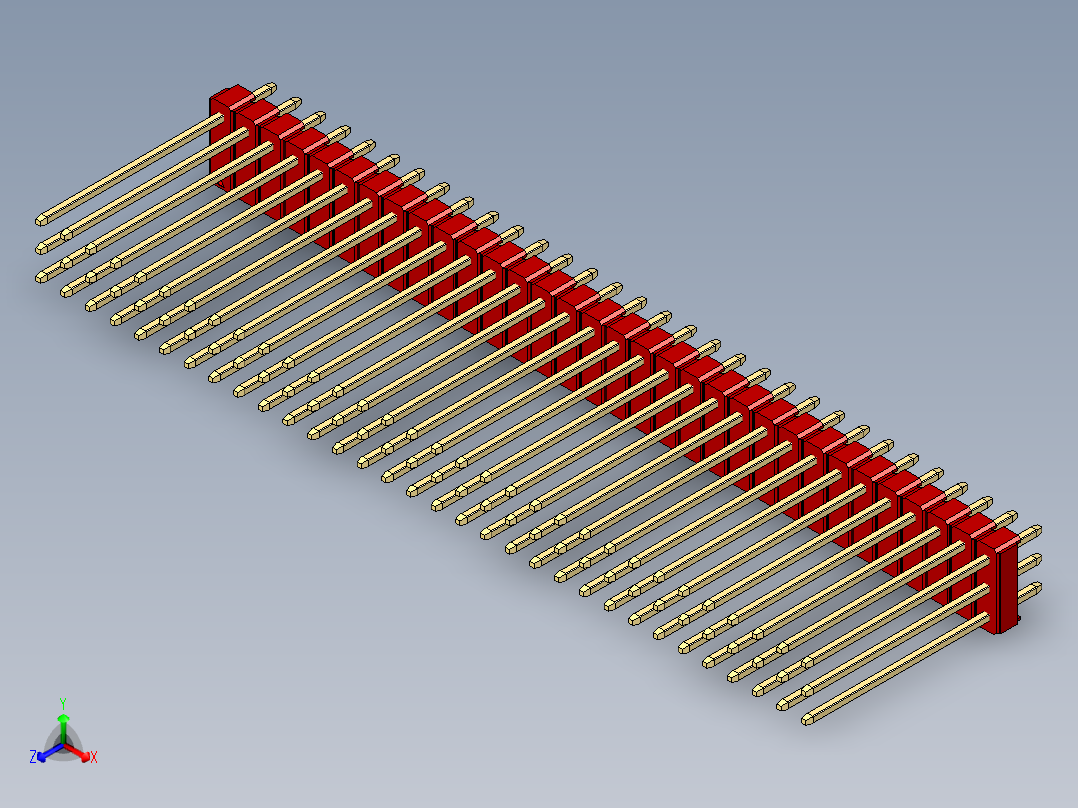 彩色公头100mil（2.54mm）系列-DS1021_red_3x32p_100mil_Type19_rev1.0主视图