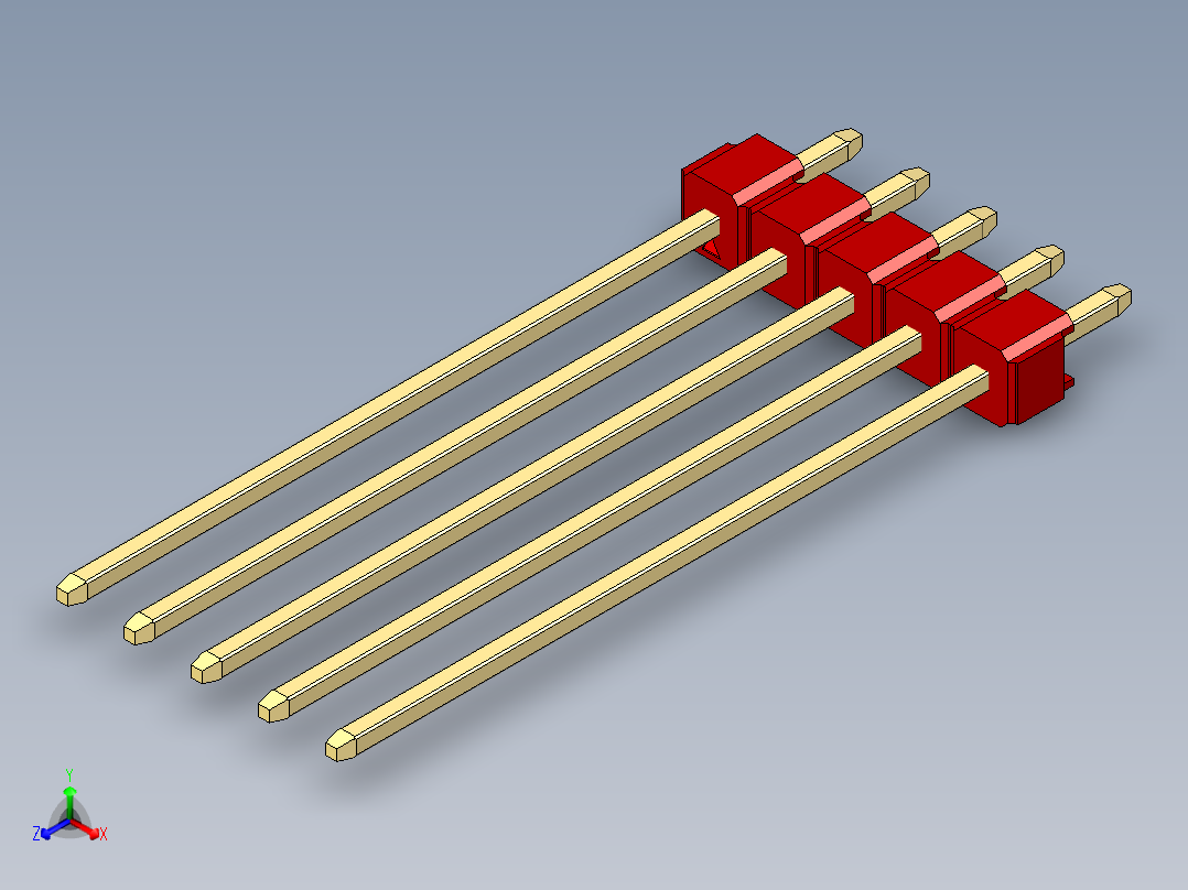 彩色公头100mil（2.54mm）系列-DS1021_red_1x05p_100mil_Type43_rev1.0主视图