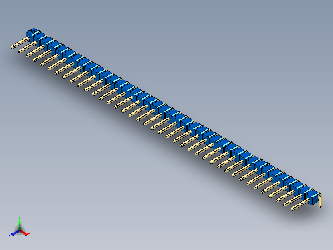 彩色公排针 100mil 2.54mm 系列-DS1022_blue_1x39p_100mil_TypeD_rev1.0主视图
