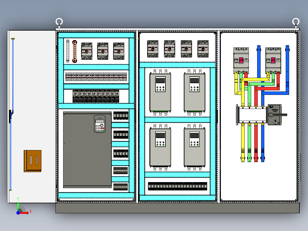 三柜组装变频器软启动双电源控制柜 56409前视图