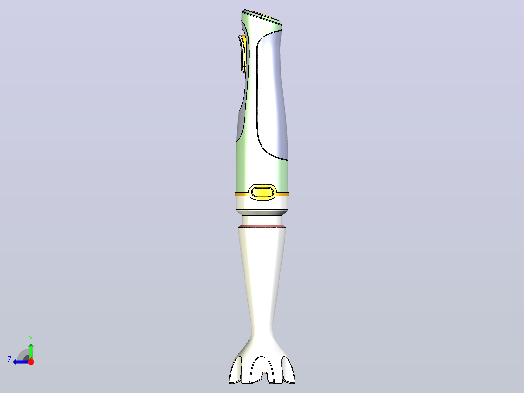 手动搅拌机，配有切片机、搅拌器和食物处理器右视图