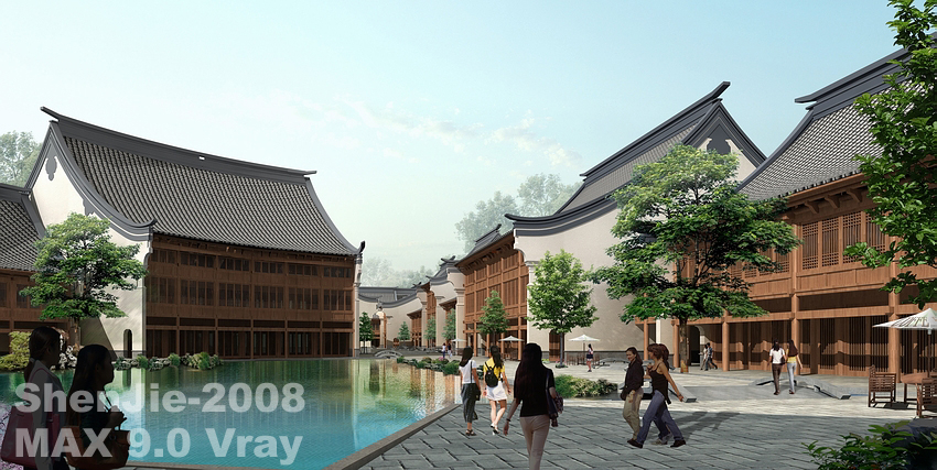 传统仿古中式徽派建筑民俗民居住宅马头墙SU模型CAD图纸大样详图