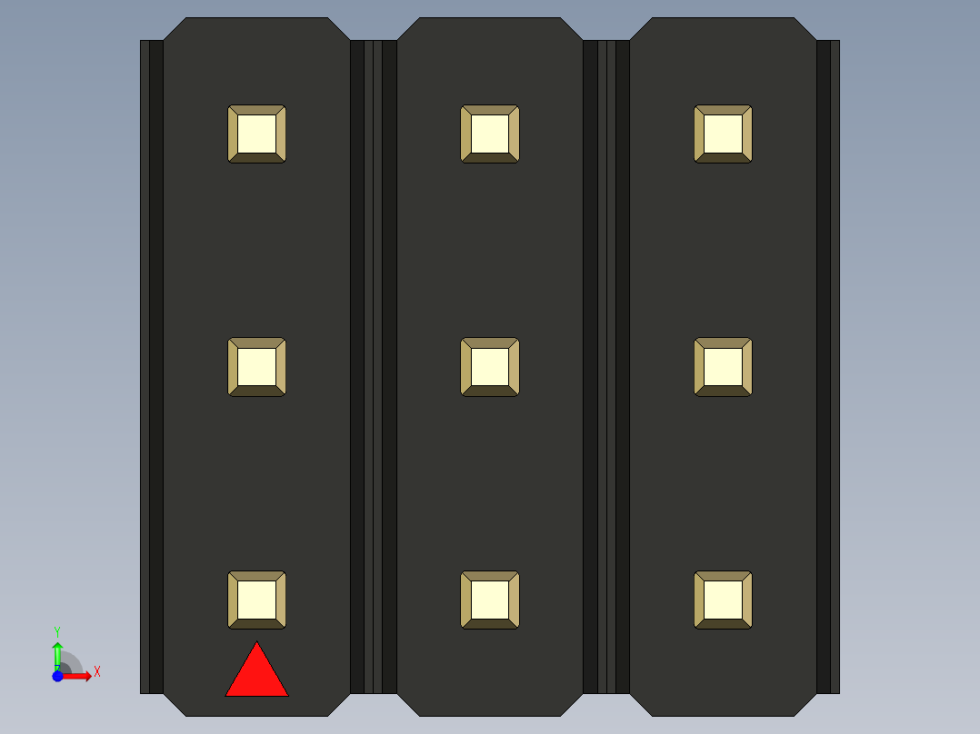 彩色公头100mil（2.54mm）系列-DS1021_black_3x03p_100mil_Type43_rev1.0前视图