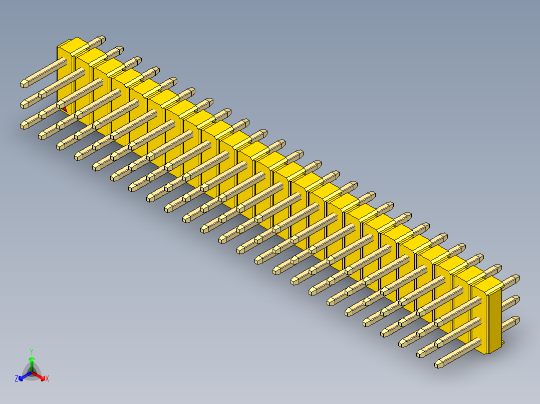 彩色公头100mil（2.54mm）系列-DS1021_yellow_3x24p_100mil_Type1_rev1.0正等轴测图