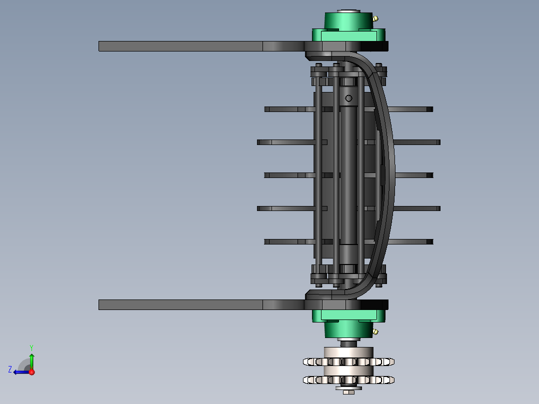 一种用于大葱收获的挖掘装置三维sw模型右视图