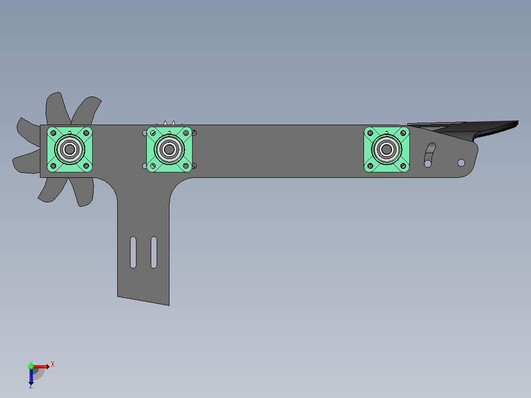 一种用于大葱收获的挖掘装置三维sw模型俯视图