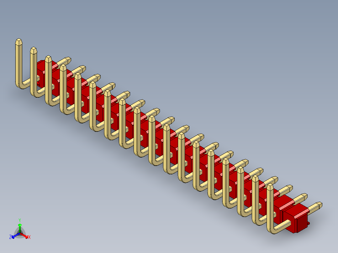 彩色公排针 100mil 2.54mm 系列-DS1022_red_18p_100mil_TypeU_rev1.0主视图