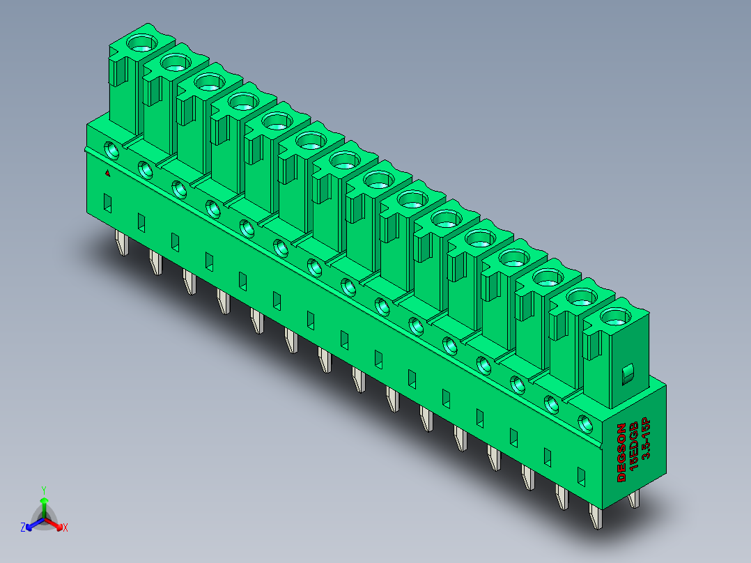 DEGSON 15EDG 系列 3.5mm 插拔式接线端子 FullPack-15EDGB-3.5-15P-14-00AH正等轴测图