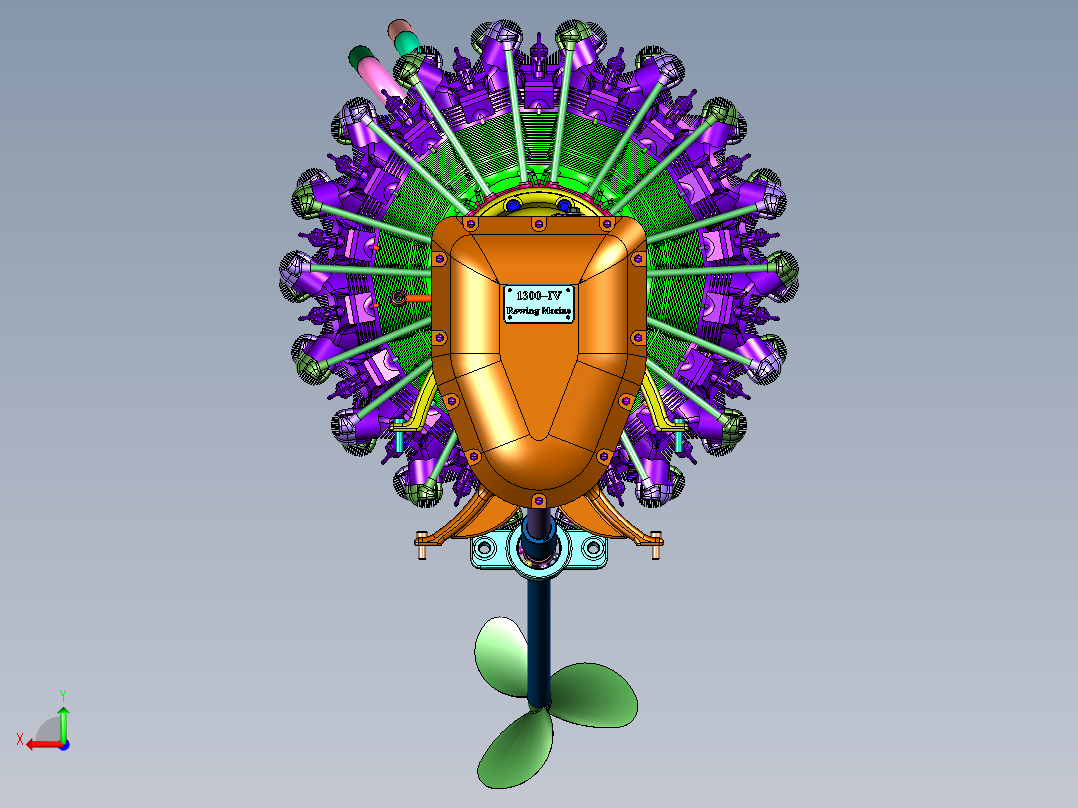 高速舰艇18缸径向舷外机后视图