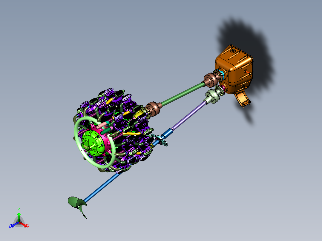 高速舰艇18缸径向舷外机正等轴测图