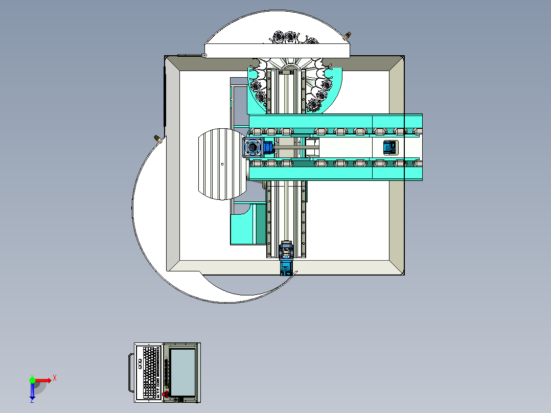 五轴联动车床机械设计3D图纸俯视图