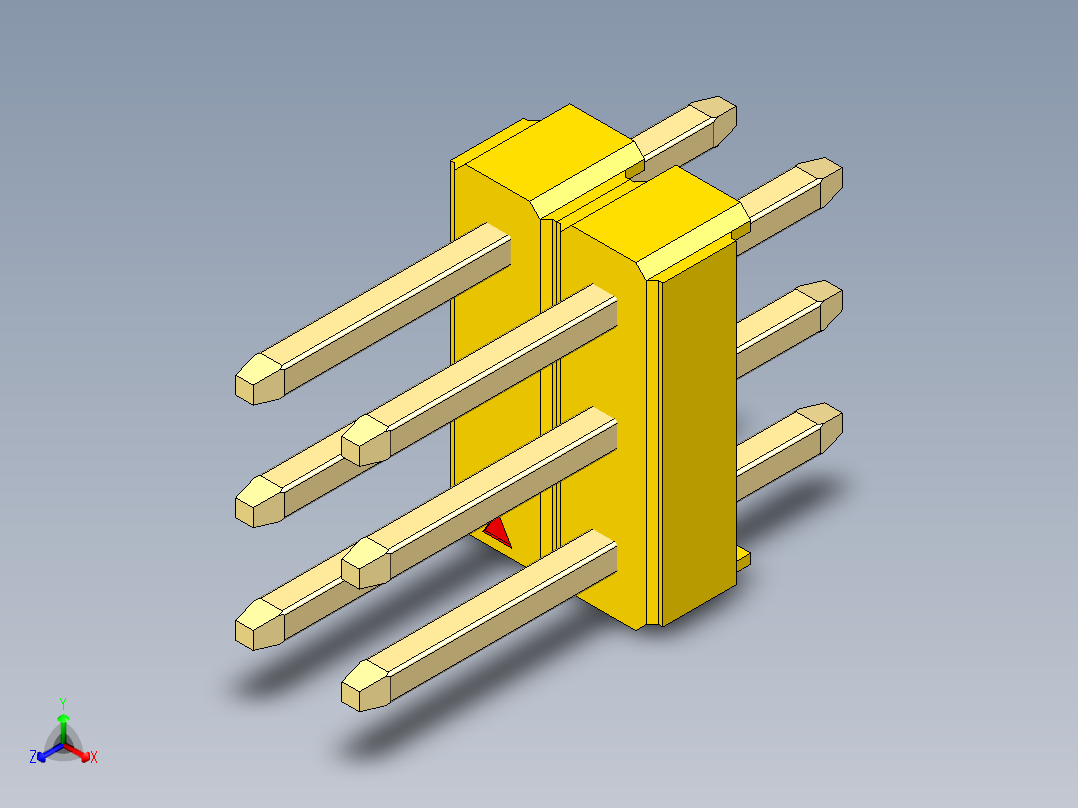 彩色公头100mil（2.54mm）系列-DS1021_yellow_3x02p_100mil_Type1_rev1.0正等轴测图