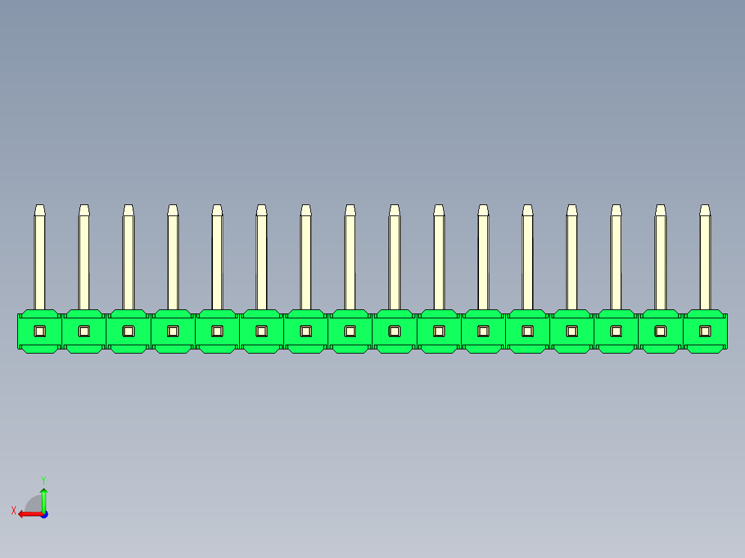 彩色公排针 100mil 2.54mm 系列-DS1022_green_16p_100mil_TypeU_rev1.0后视图