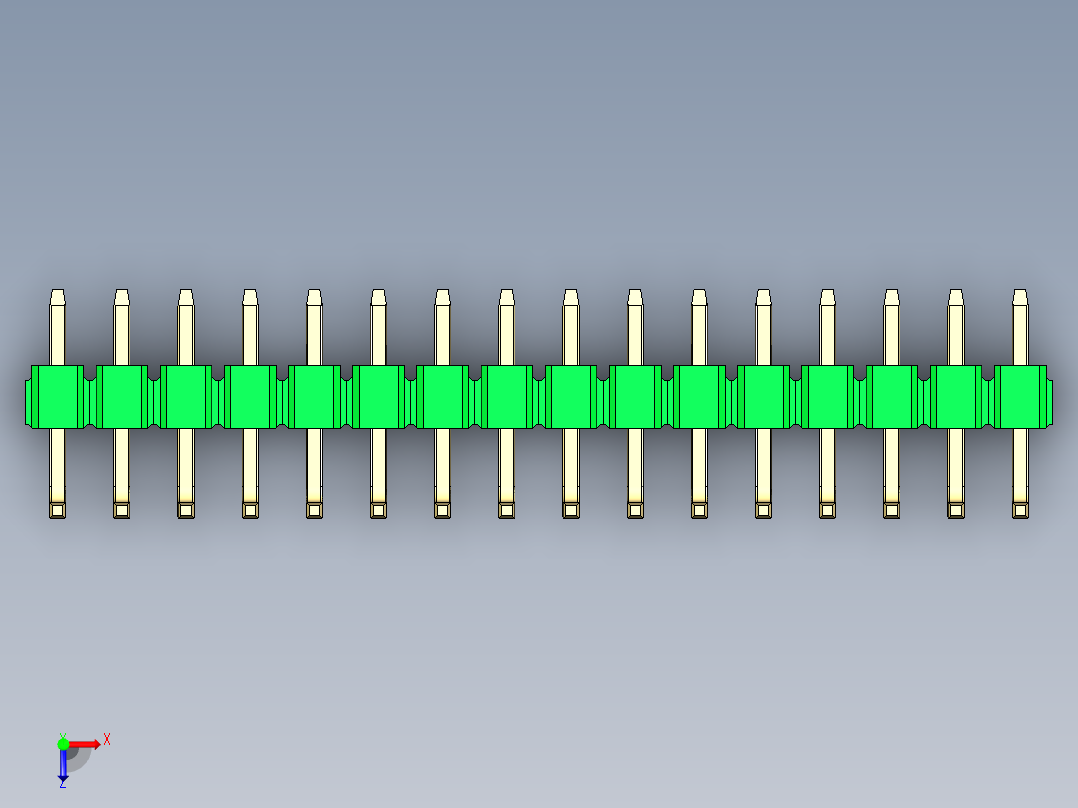 彩色公排针 100mil 2.54mm 系列-DS1022_green_16p_100mil_TypeU_rev1.0俯视图