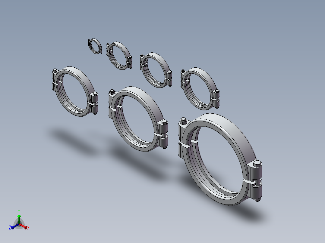 13MHP高压卡箍 共7种规格正等轴测图