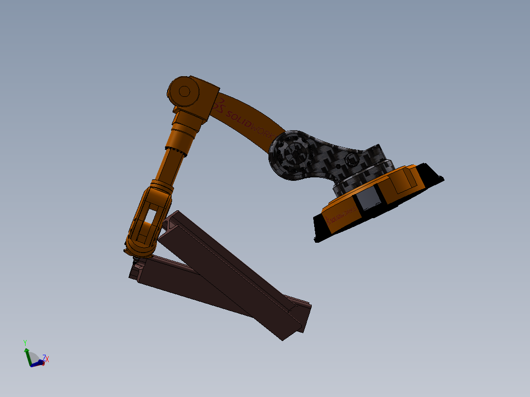 六轴工业机械人外形三维建模图纸 solidworks设计右视图