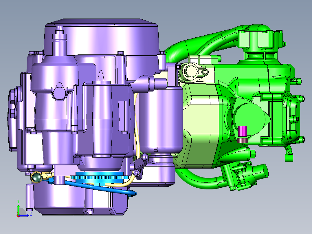 水冷四冲程单缸发动机左视图