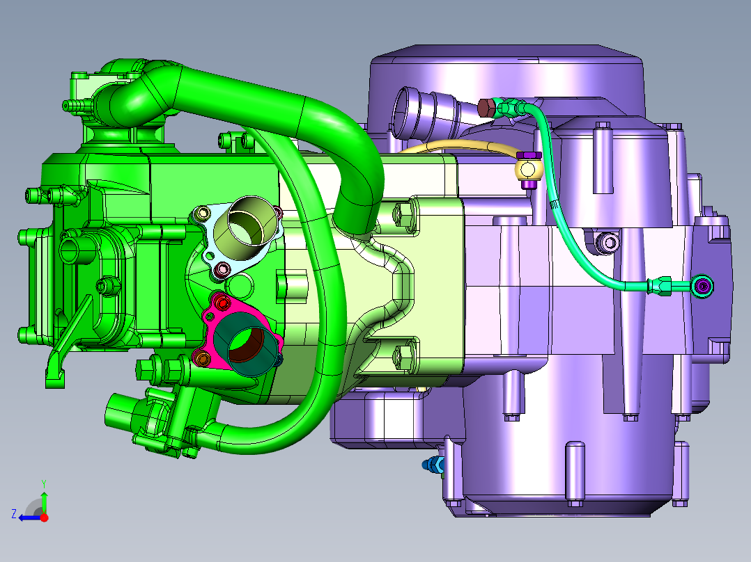 水冷四冲程单缸发动机右视图