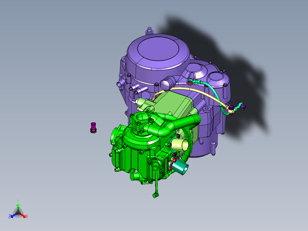 水冷四冲程单缸发动机正等轴测图