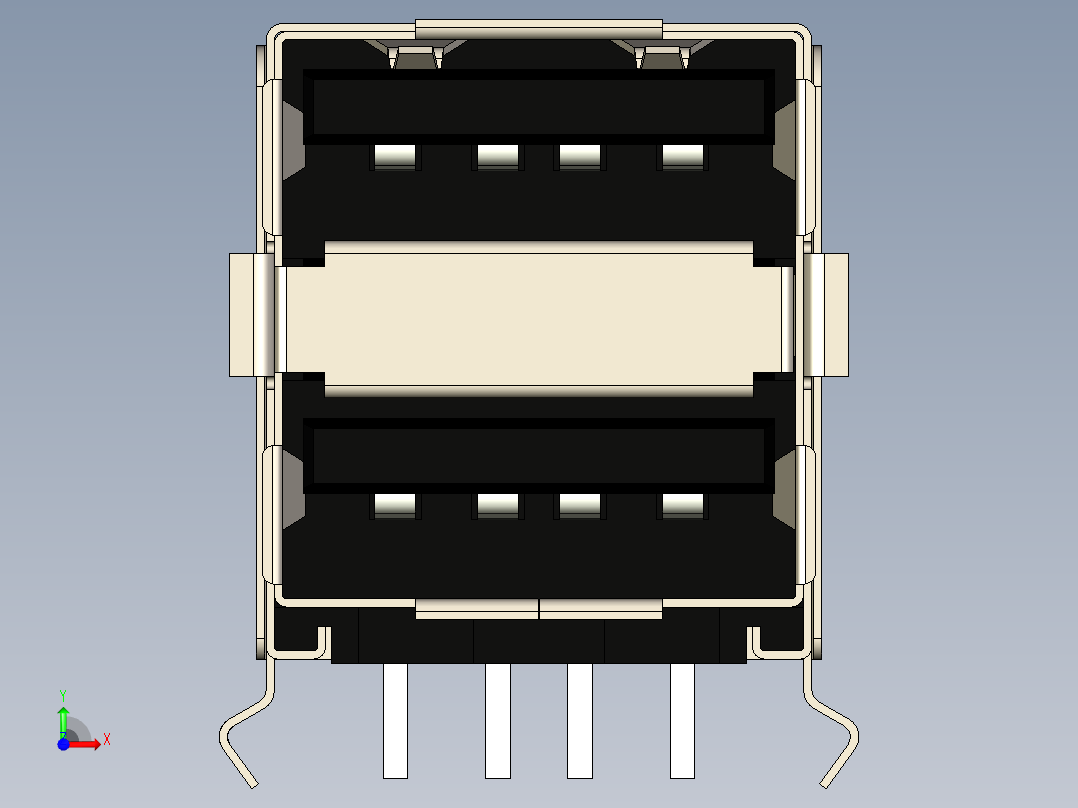 双usb2.0连接器a型前视图
