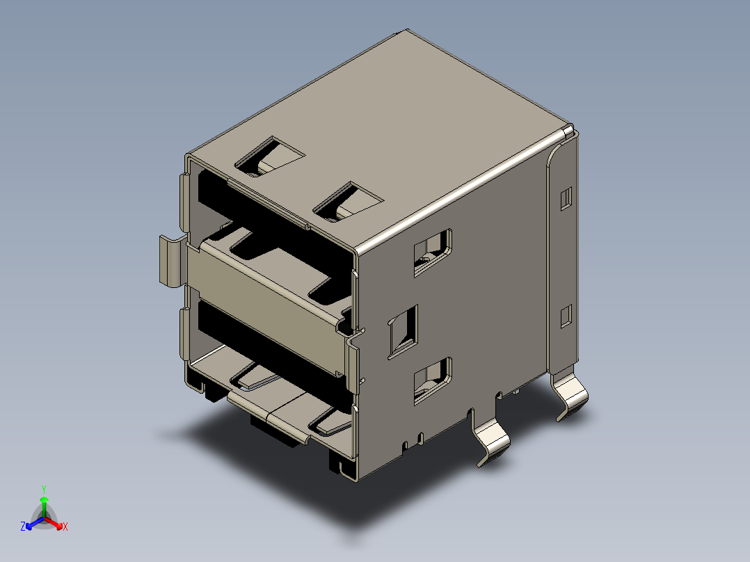 双usb2.0连接器a型正等轴测图